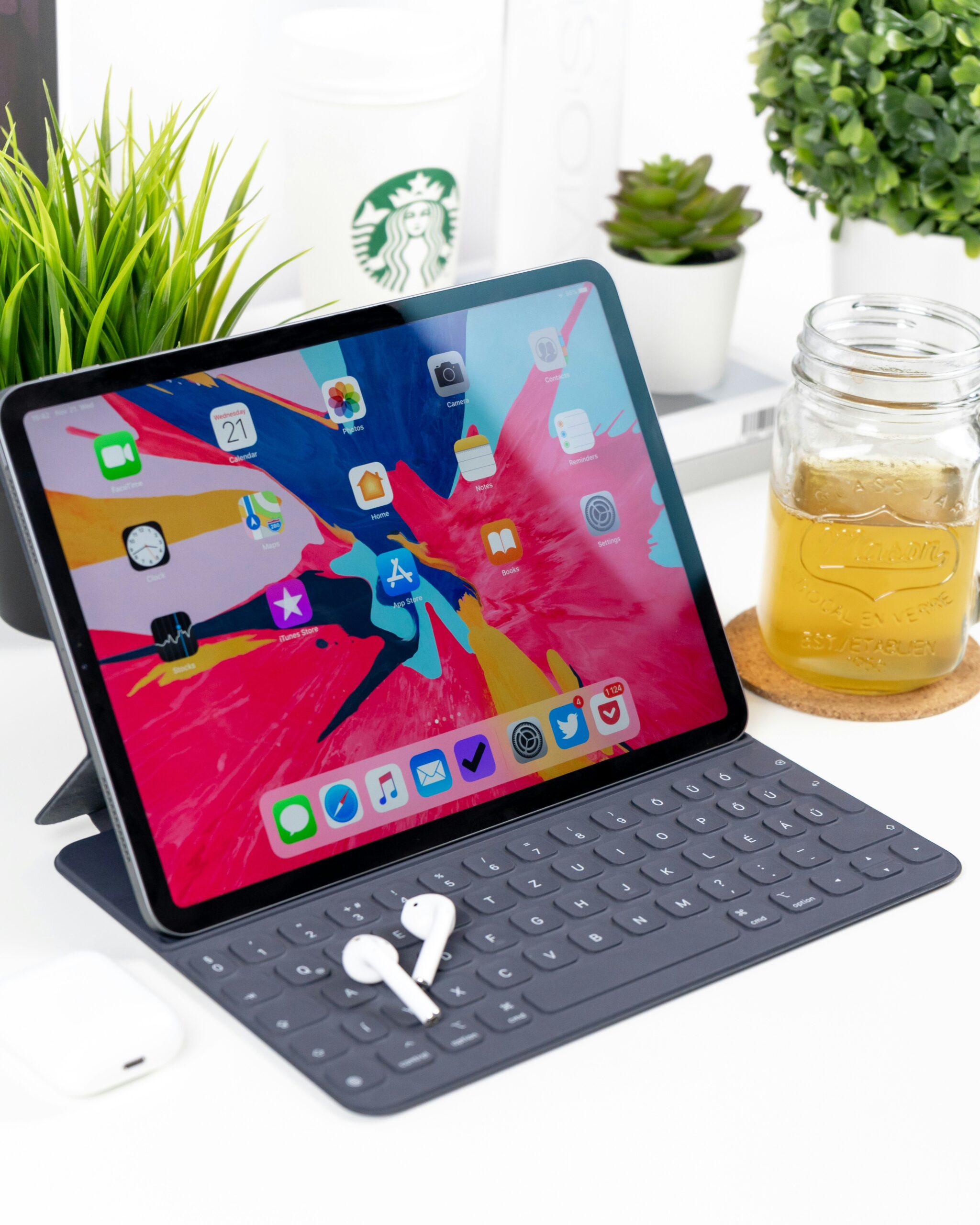 An iPad with an attached keyboard