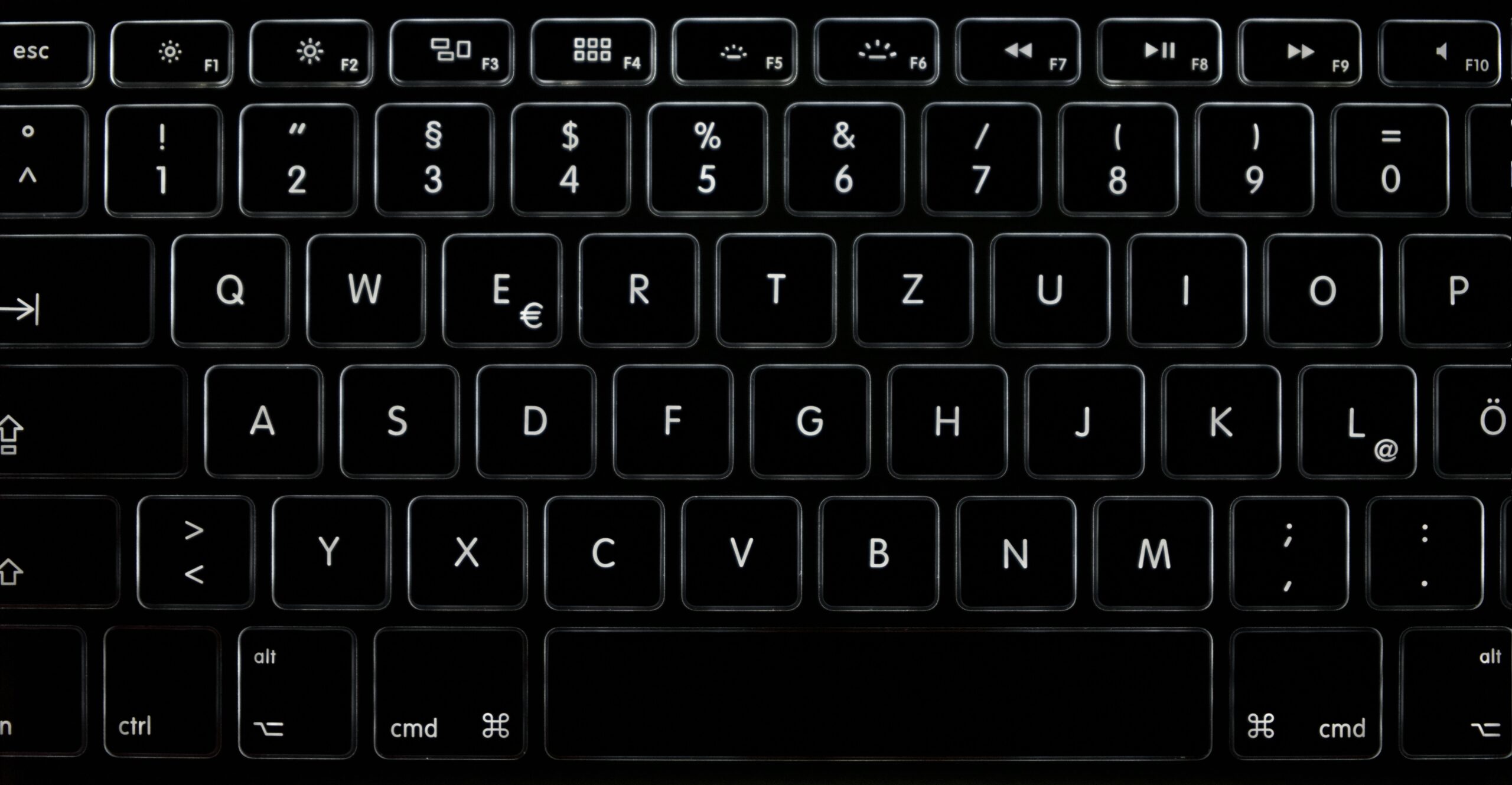 A close-up of a MacBook keyboard